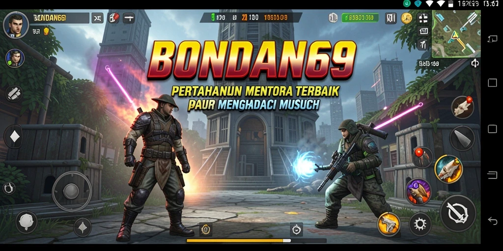 Gameplay seru BONDAN69 dengan menara dan serangan musuh.