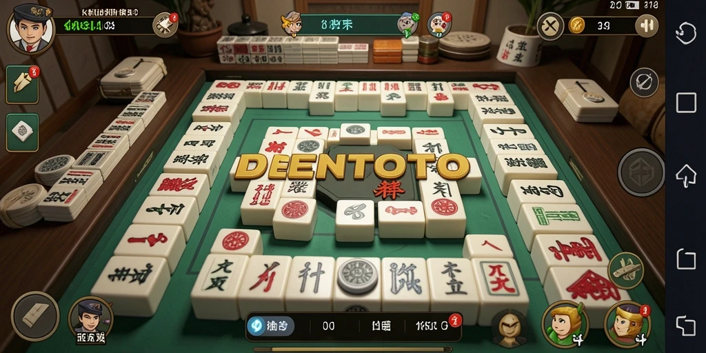 Screenshot gameplay DENTOTO yang menunjukkan aksi Mahjong yang mendebarkan.