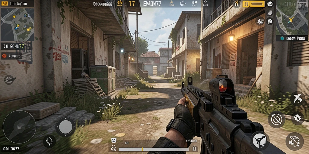 Tampilan gameplay seru dari EMON77 dengan aksi FPS yang mendebarkan.