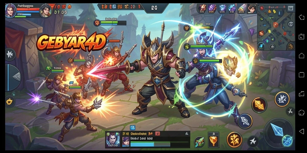 Screenshot GEBYAR4D menampilkan aksi pertarungan MOBA yang menegangkan.