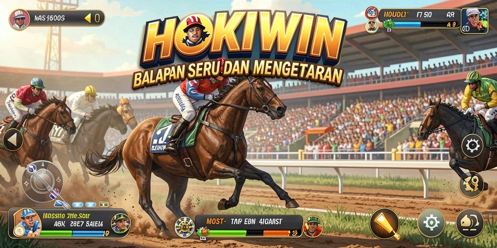 Screenshot HOKIWIN menampilkan momen balapan yang seru dan mendebarkan.