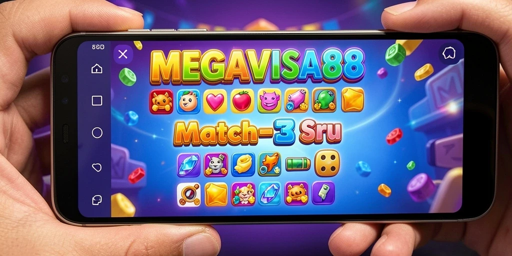 Tampilan gameplay seru dari MEGAVISA88 dengan sesi permainan Match-3.