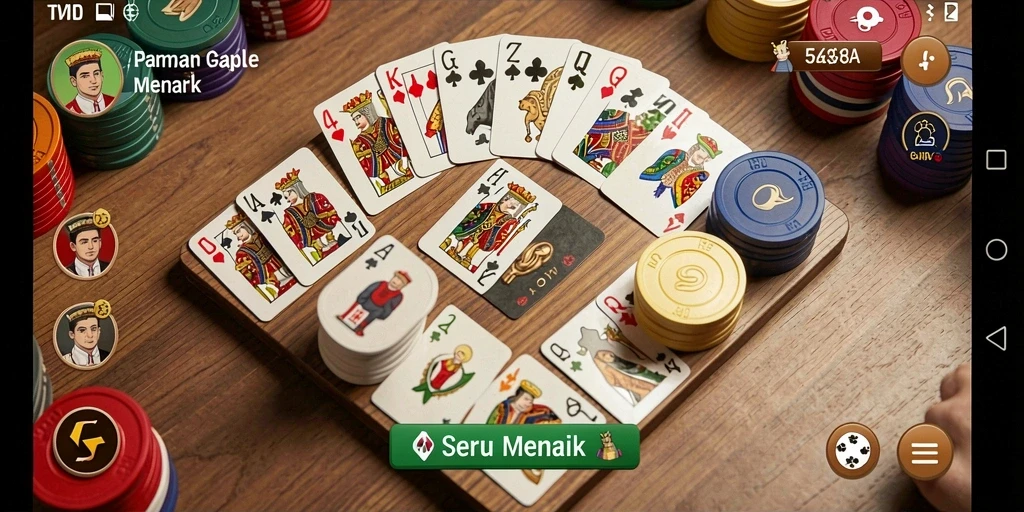 Tampilan gameplay T6 menghadirkan suasana permainan Gaple yang seru.