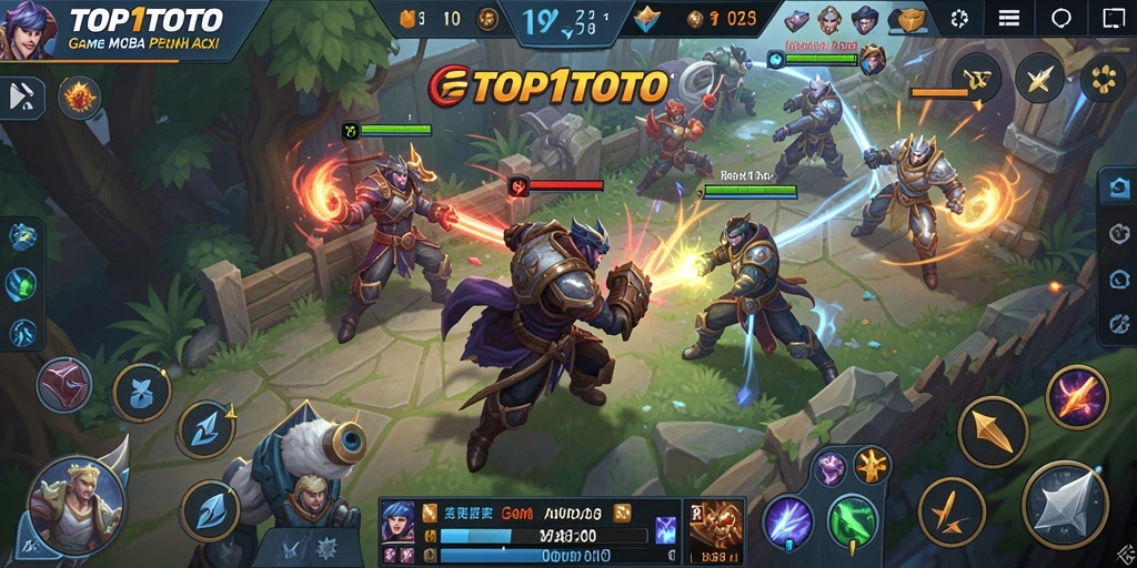 Screenshot menunjukkan aksi seru dan strategi dalam permainan MOBA.